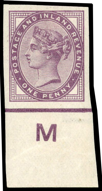 1881 1d lilac (16 dots) imperforate marginal single showing ‘M’ control