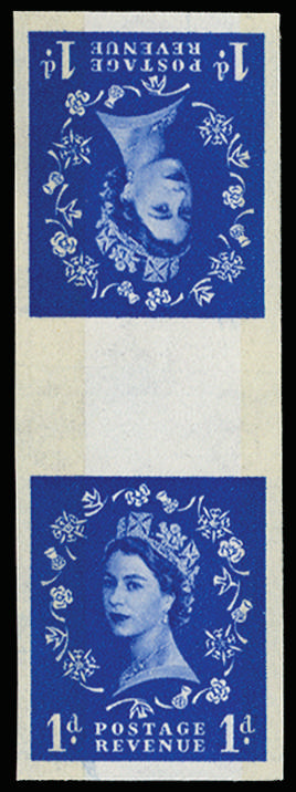 GB 1961 1d Ultramarine (Wmk. Crowns sideways, 2 Bands reacting blue Cream paper). Superb unmounted o.g … SG611a var