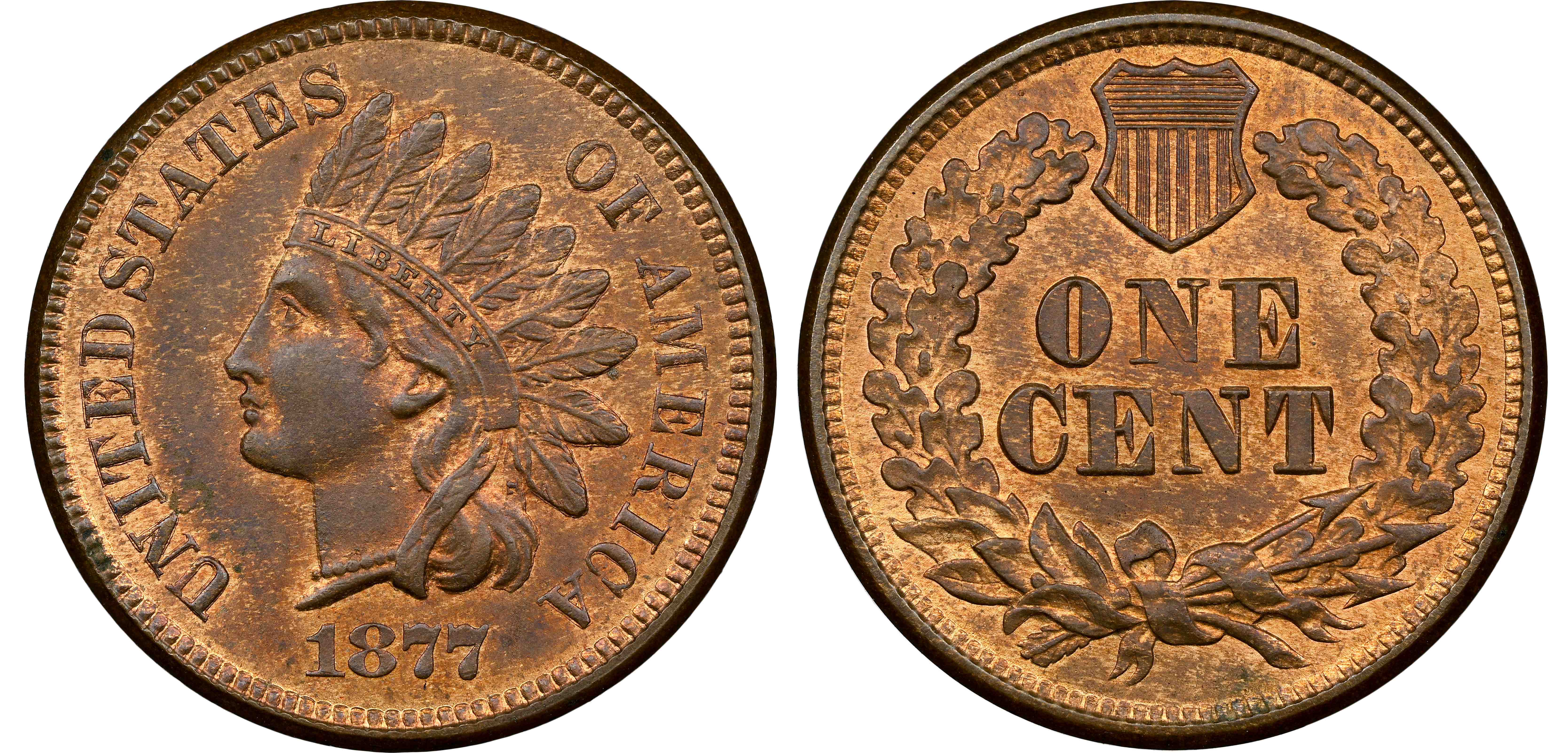 USA, Indian Head bronze Cent, 1877 - extremely rare