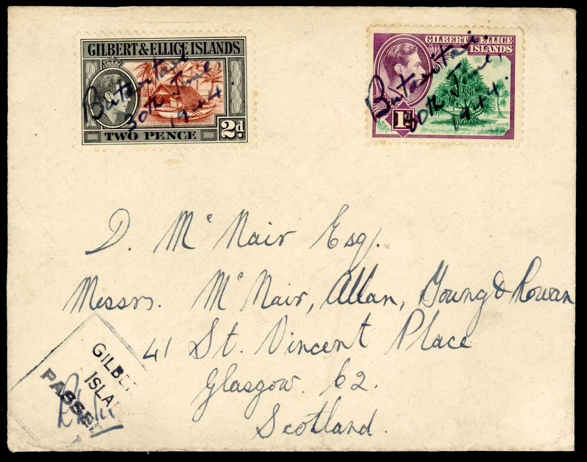GEI 1944 Butaritari manuscript cancel cover