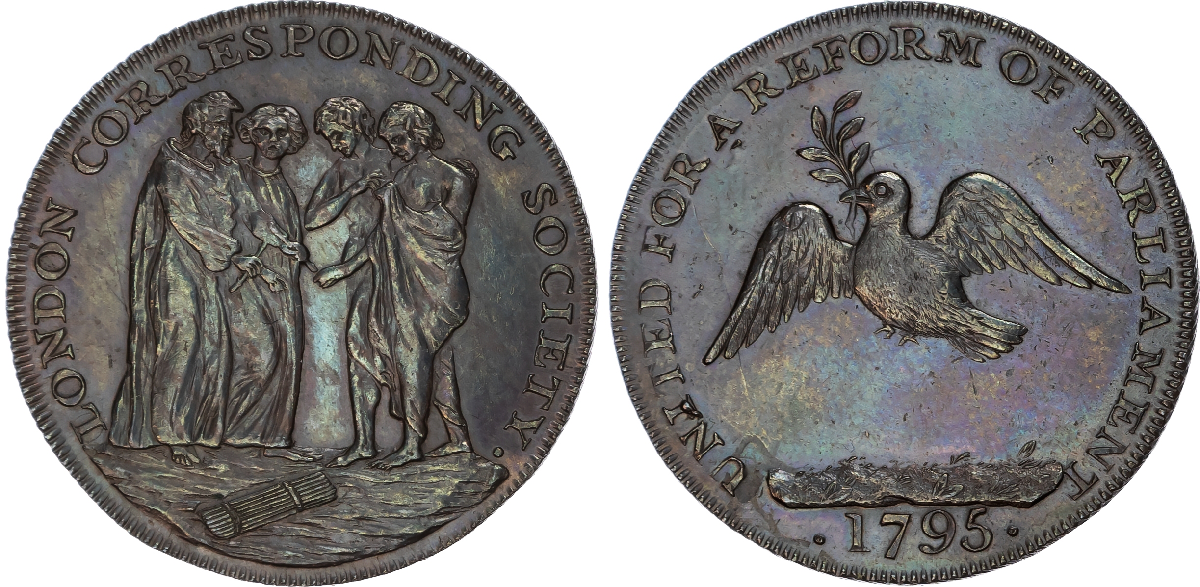 London, Piccadilly , London Corresponding Soc. Halfpenny 1795, Fable of the bundle of sticks, rev. Dove flying…