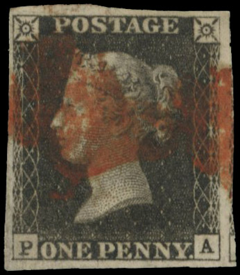 GB 1840 1d black Plate 6 (PA) red Maltese Cross