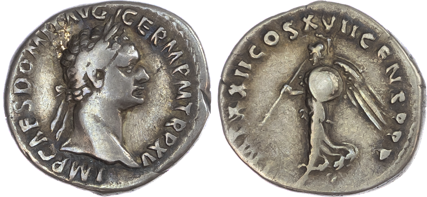 Domitian (AD 81-96) AR Denarius, Rome, AD 95-96, 3.11g. IMP CAES DOMIT AVG GERM PM TR P XV, laureate head of Domitian facing