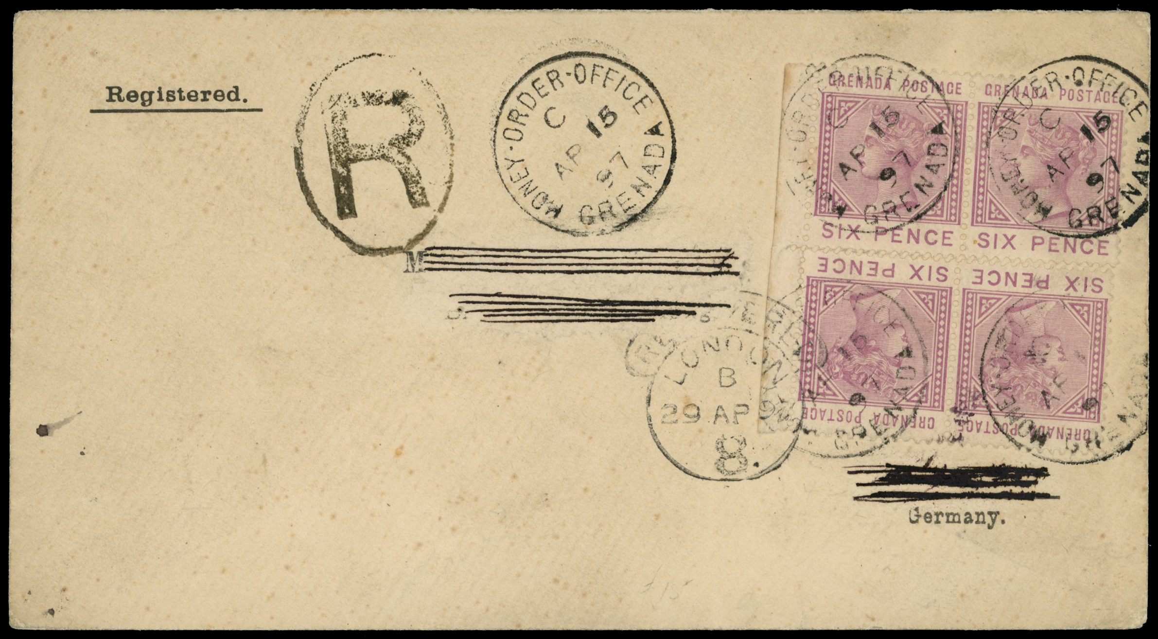 1897 registered cover to Germany with 1883...