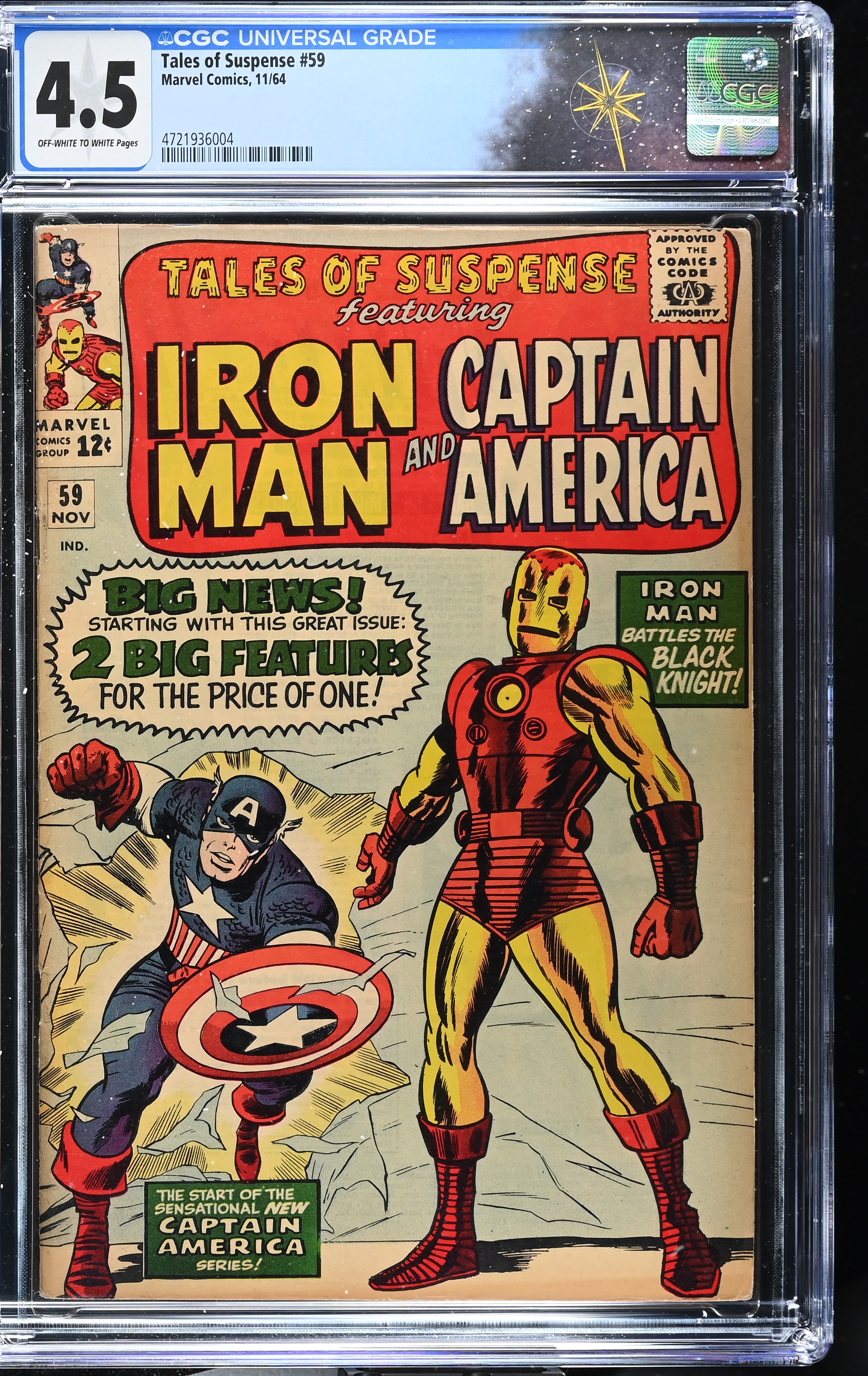 Tales of Suspense #59 CGC 4.5 1st Iron Man Captain America Double Feature (Marvel Comics, 1964) Off-White to White Pages