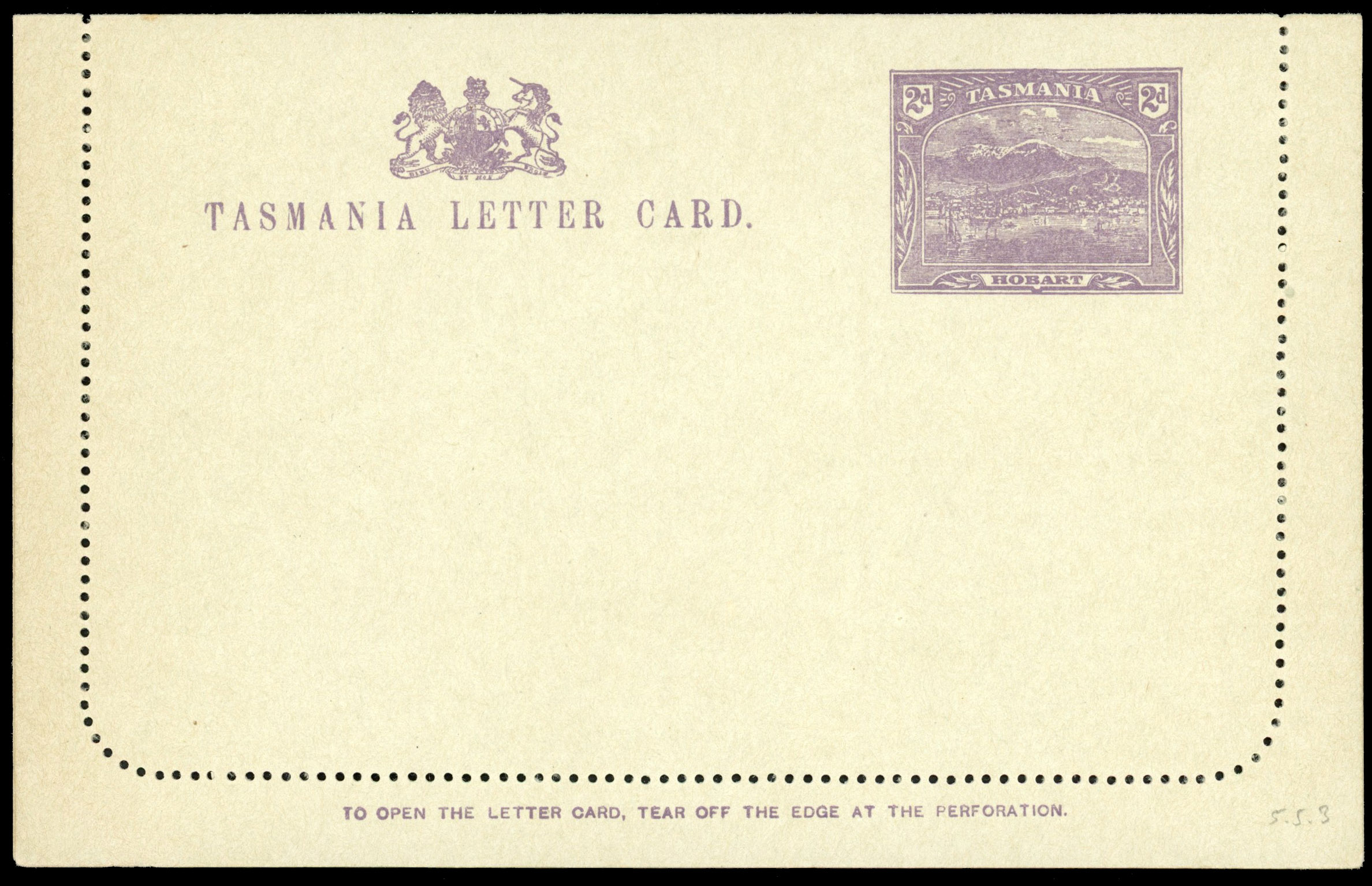 Tasmania Stationery lettercards 1909 2d Lakes in red unused