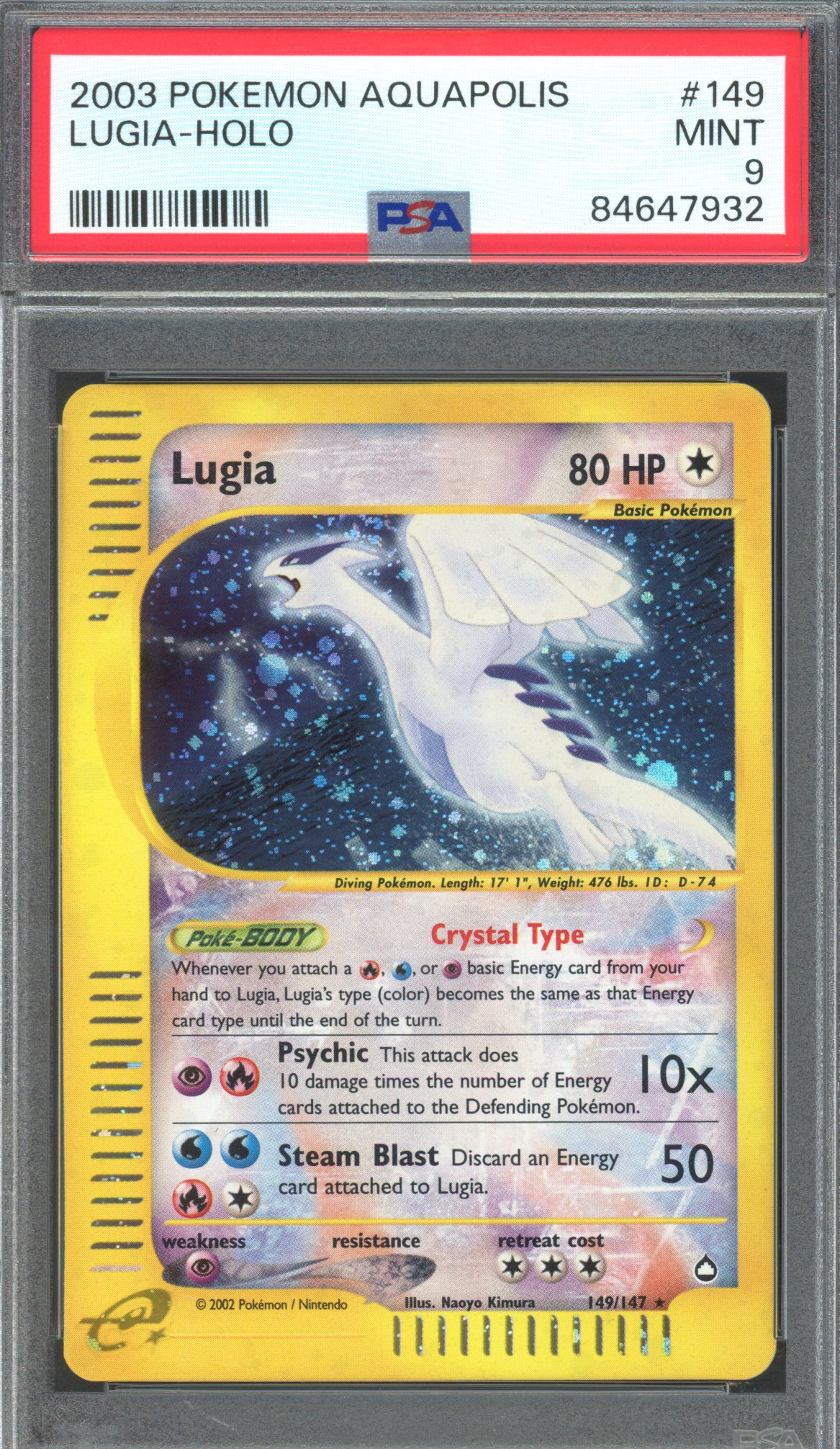 Pokémon TCG - PSA 9 ‘Crystal’ Lugia Holo #149 Aquapolis 