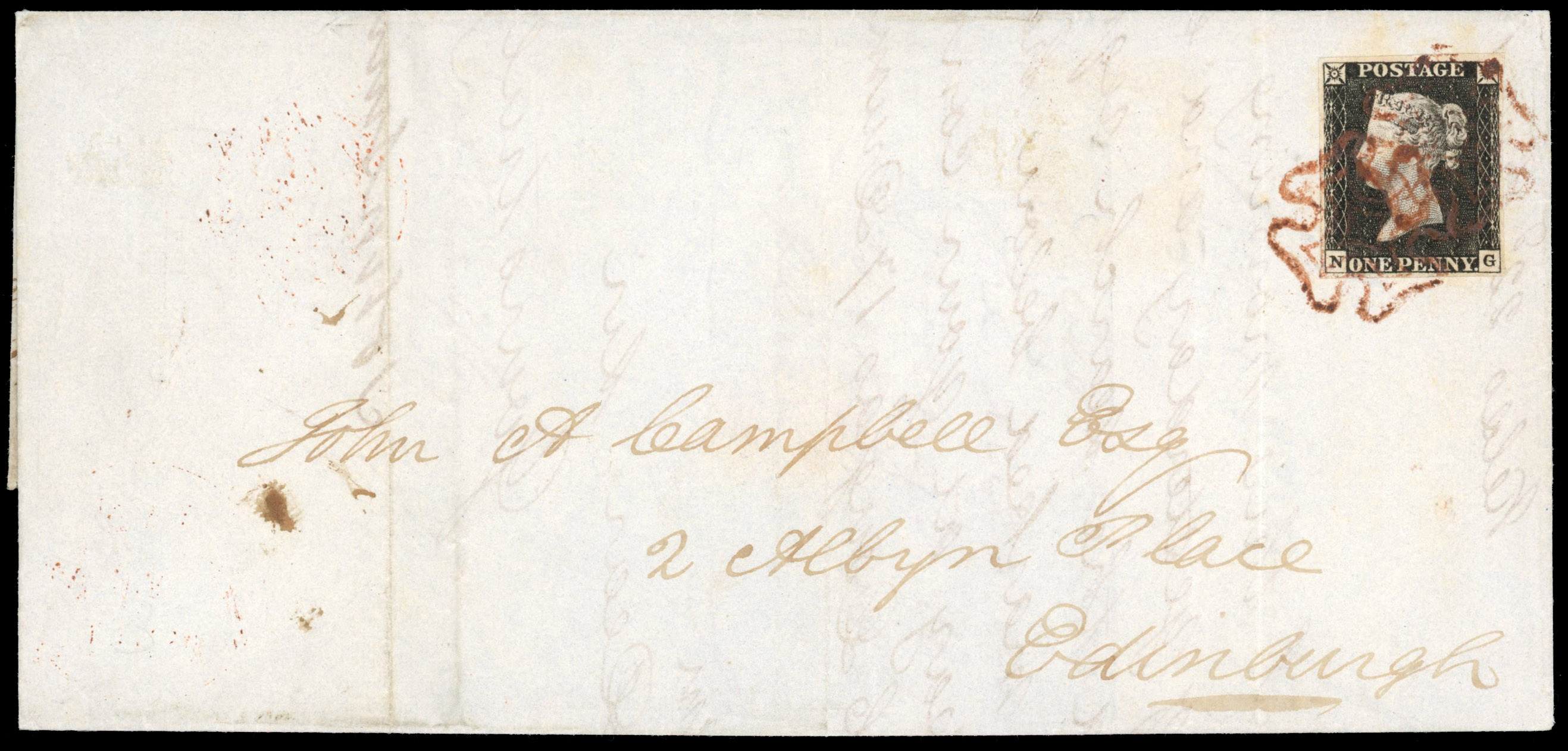GB: POSTAL HISTORY: 1840 1d black, plate 3 on cover to Edinburgh