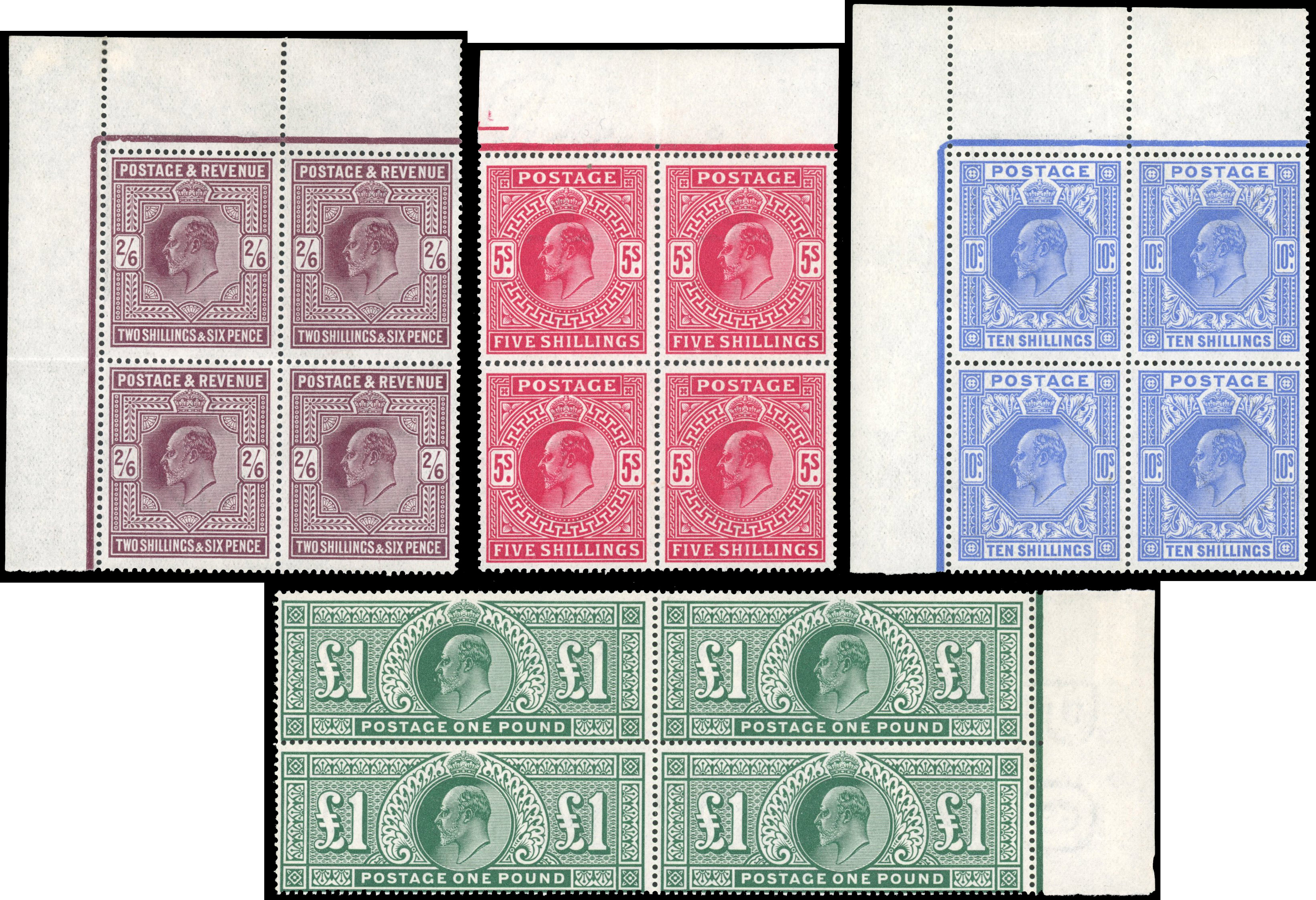 GB SG 317-320 1911 KEVII high value blocks mint