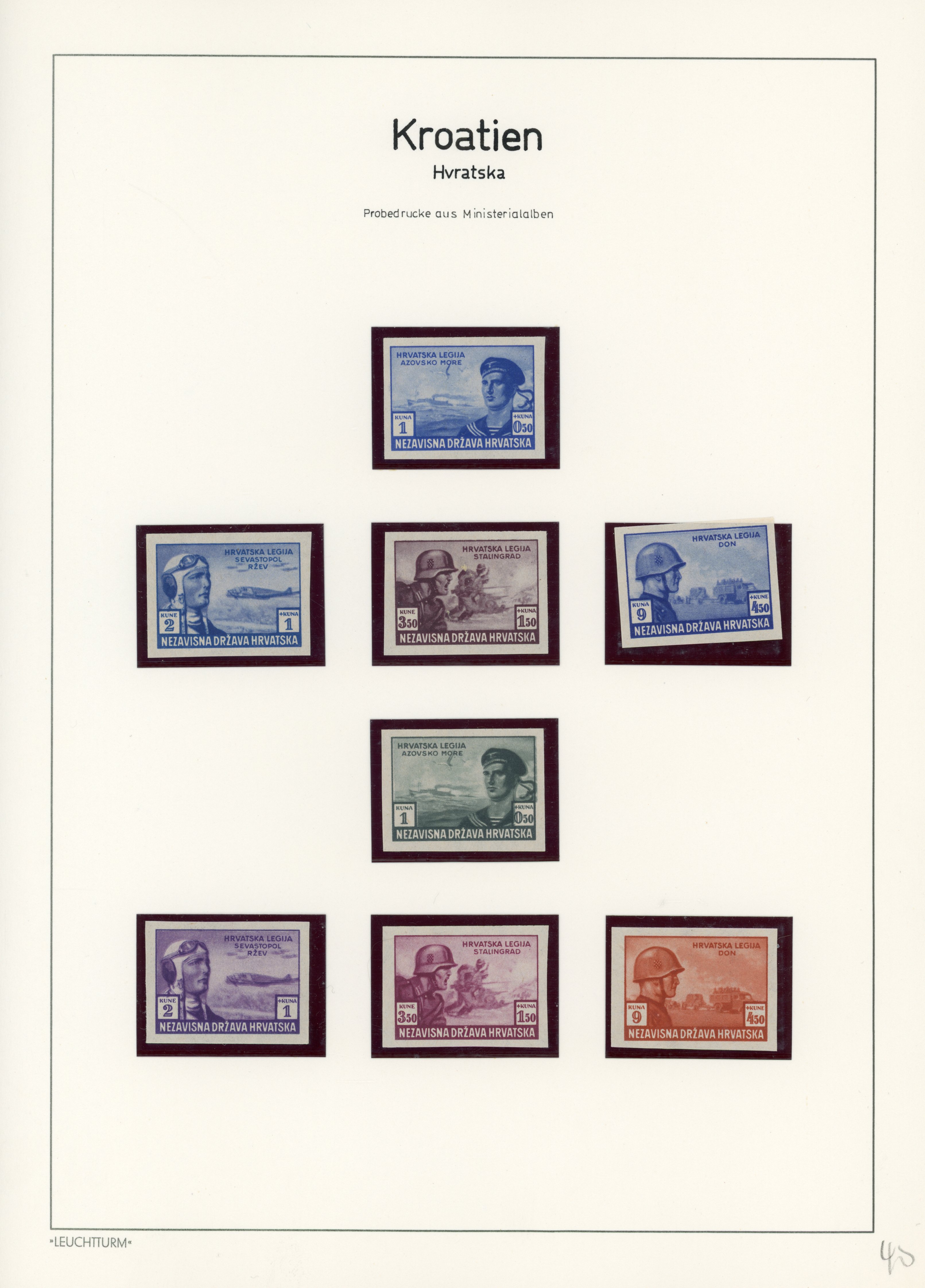 Croatia 1943 Legion stamps and proofs