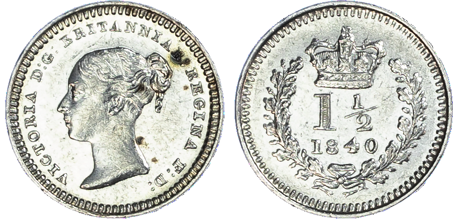 Victoria (1837-1901), Three-Halfpence (2), 1840 and 1862