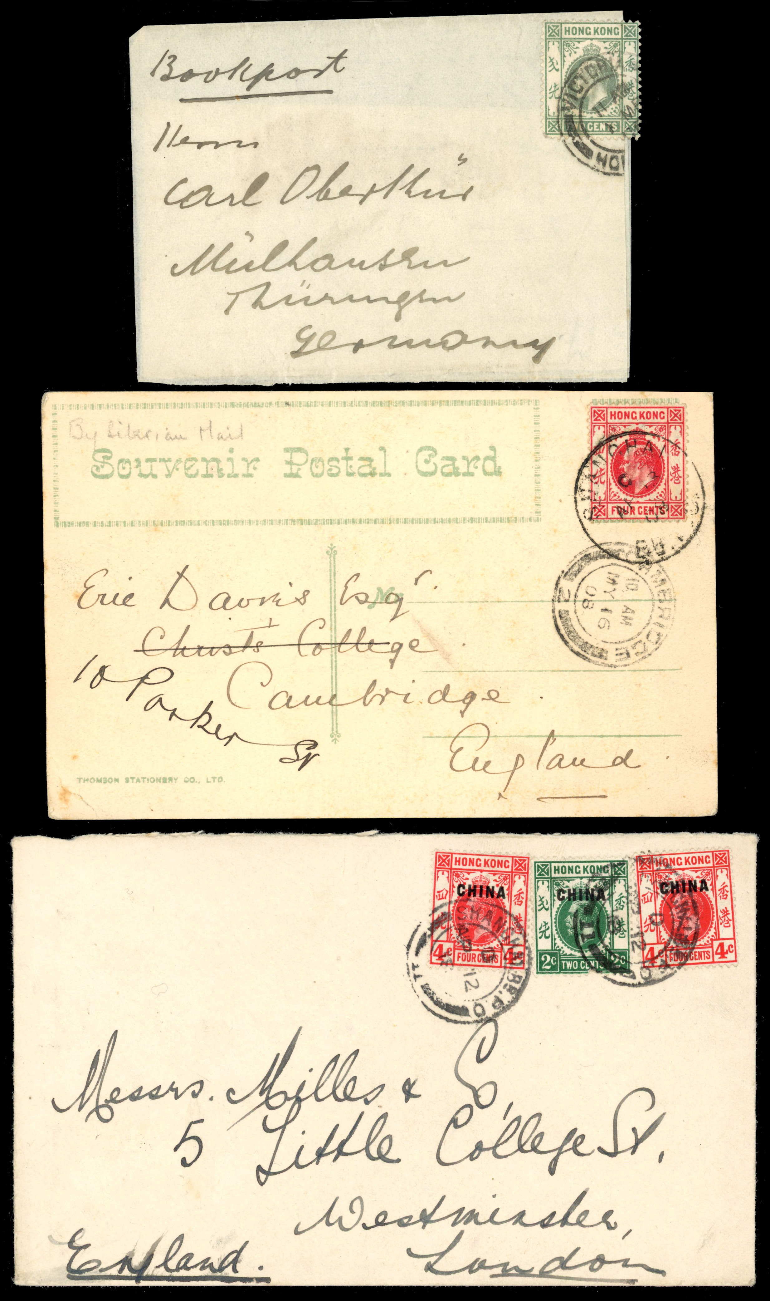 Hong Kong group four KEVII and KGV covers or cards