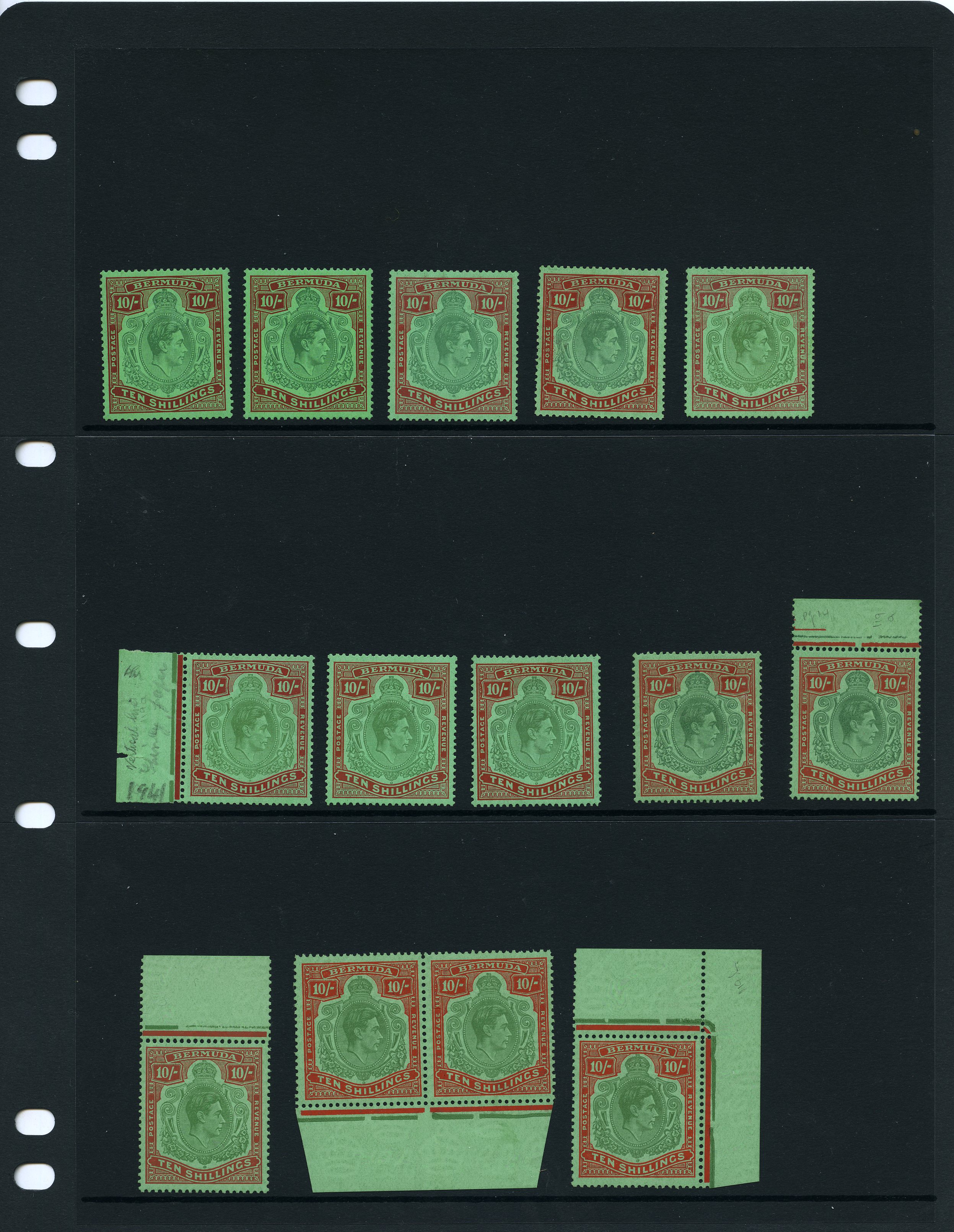 1938-53 10/- mint range of singles (12) and...