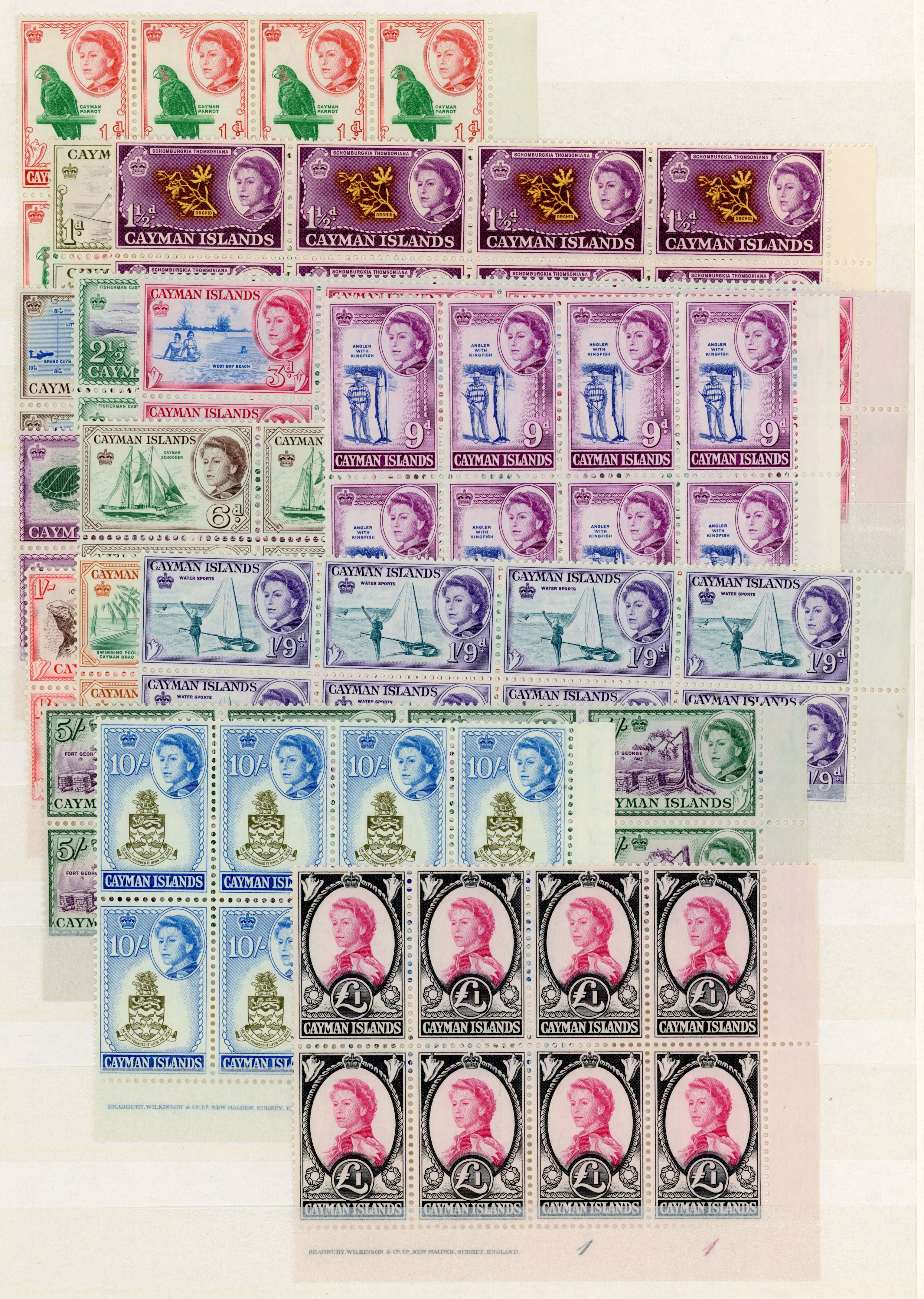 Cayman Islands SG 165-179 imprint and Plate blocks mint