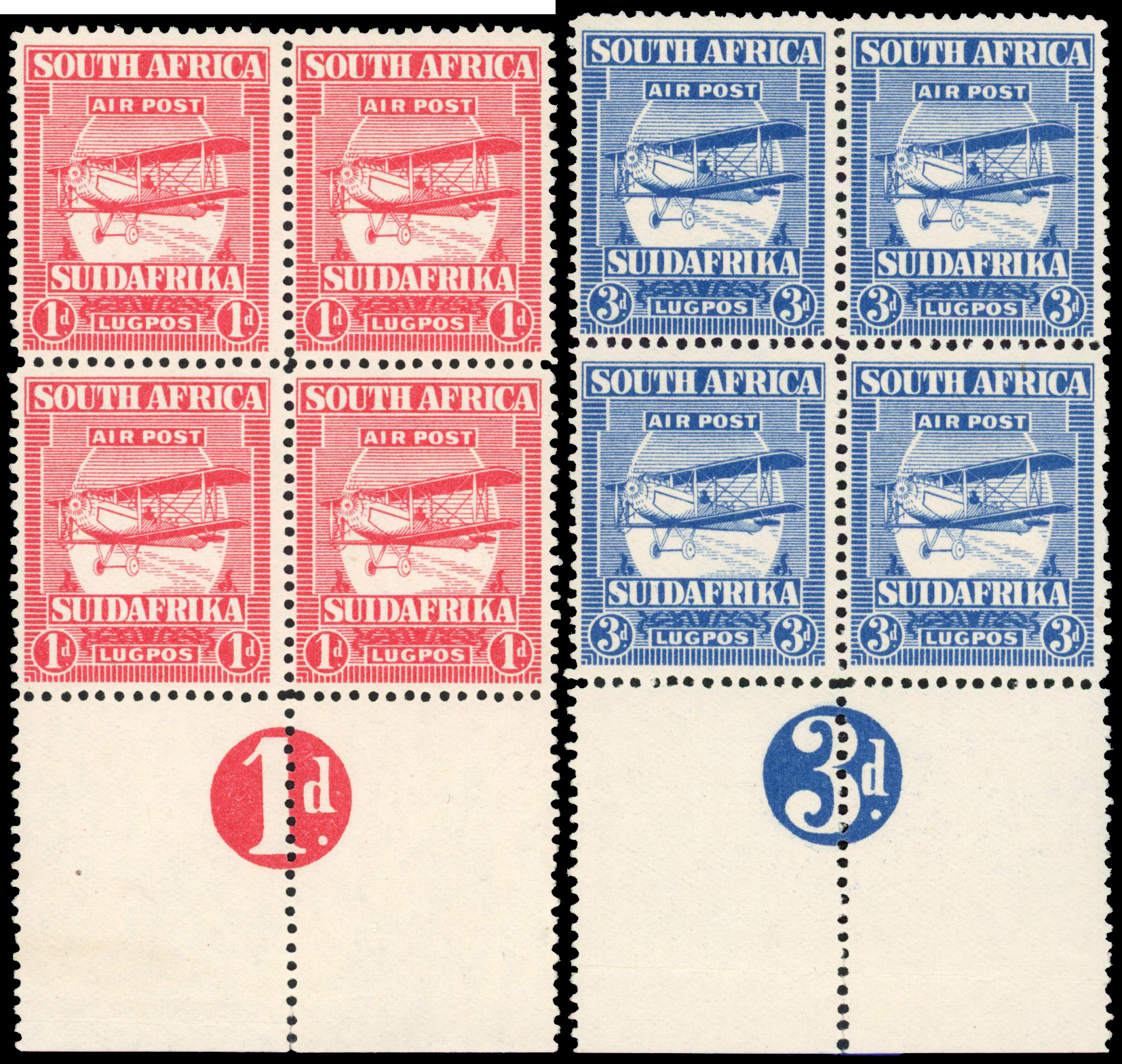 South Africa 1925 Air set of 4 numeral blocks