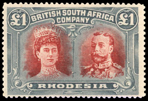 Rhodesia 1910-13 £1 red and black perf 15