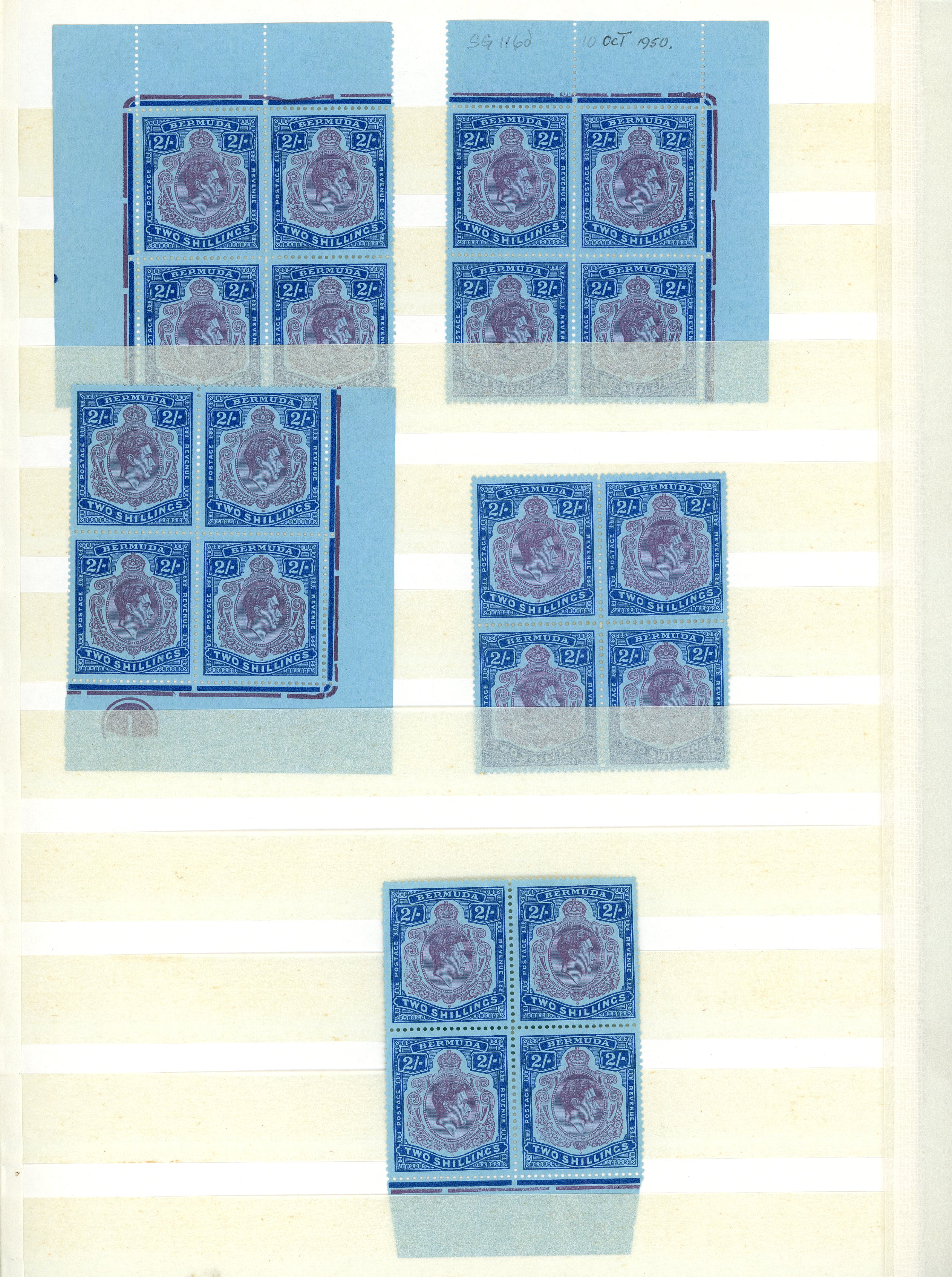 Bermuda SG 116e, f blocks mint