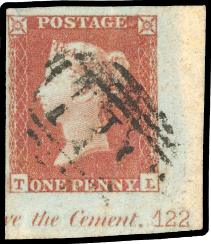 1841 1d Red-brown Pl.122. Used bottom right hand corner marginal example lettered TL