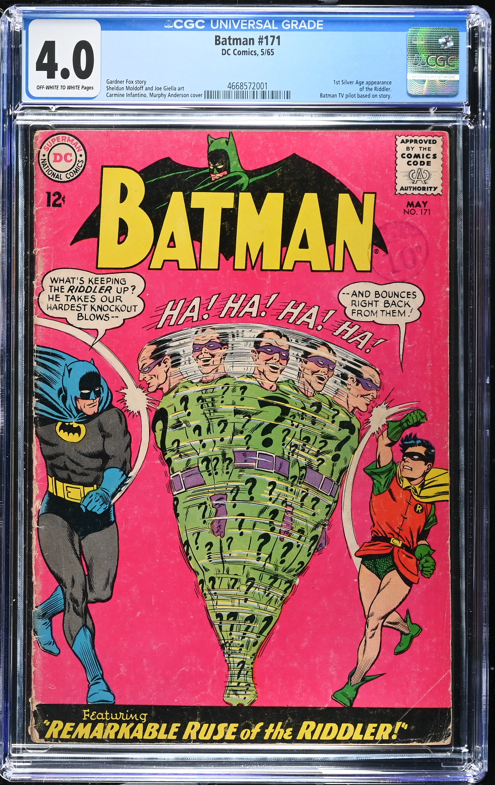 Batman #171 CGC 4.0 1st Silver Age Appearance of the Riddler (DC Comics, 1965) Off-white to White Pages