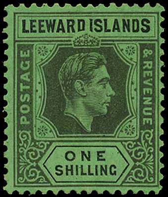 1938 1/- black on emerald paper, lightly...