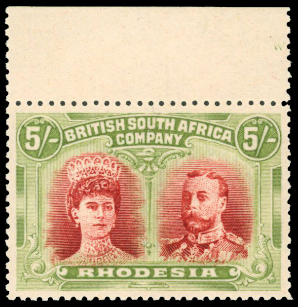 Rhodesia 1910-13 5s crimson and yellow-green perf 14 unmounted