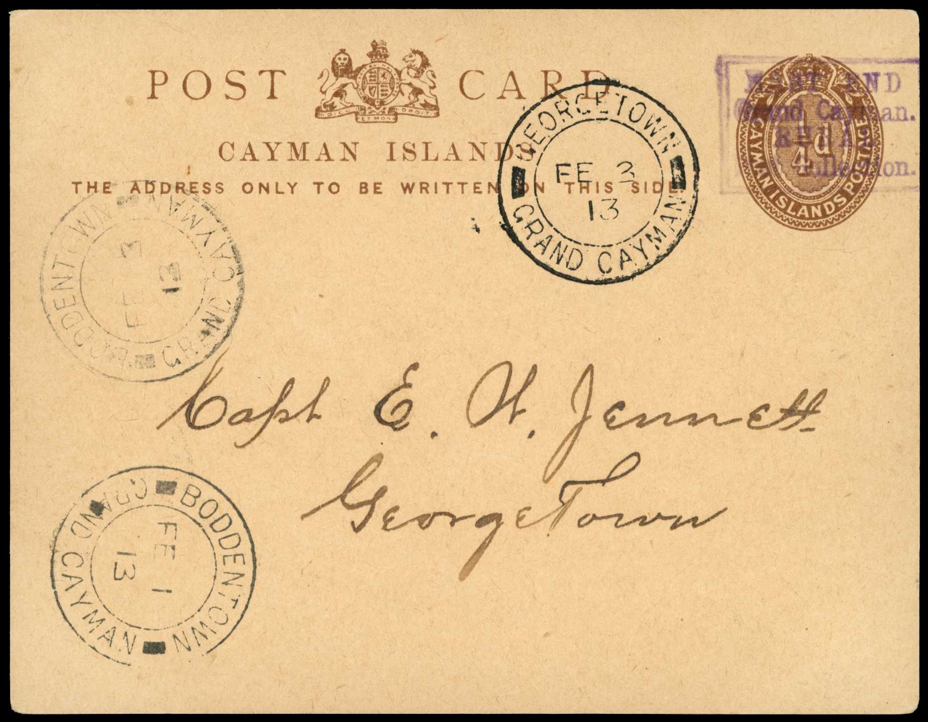 1913 ¼d Postal Card (H&G 1), cancelled with...