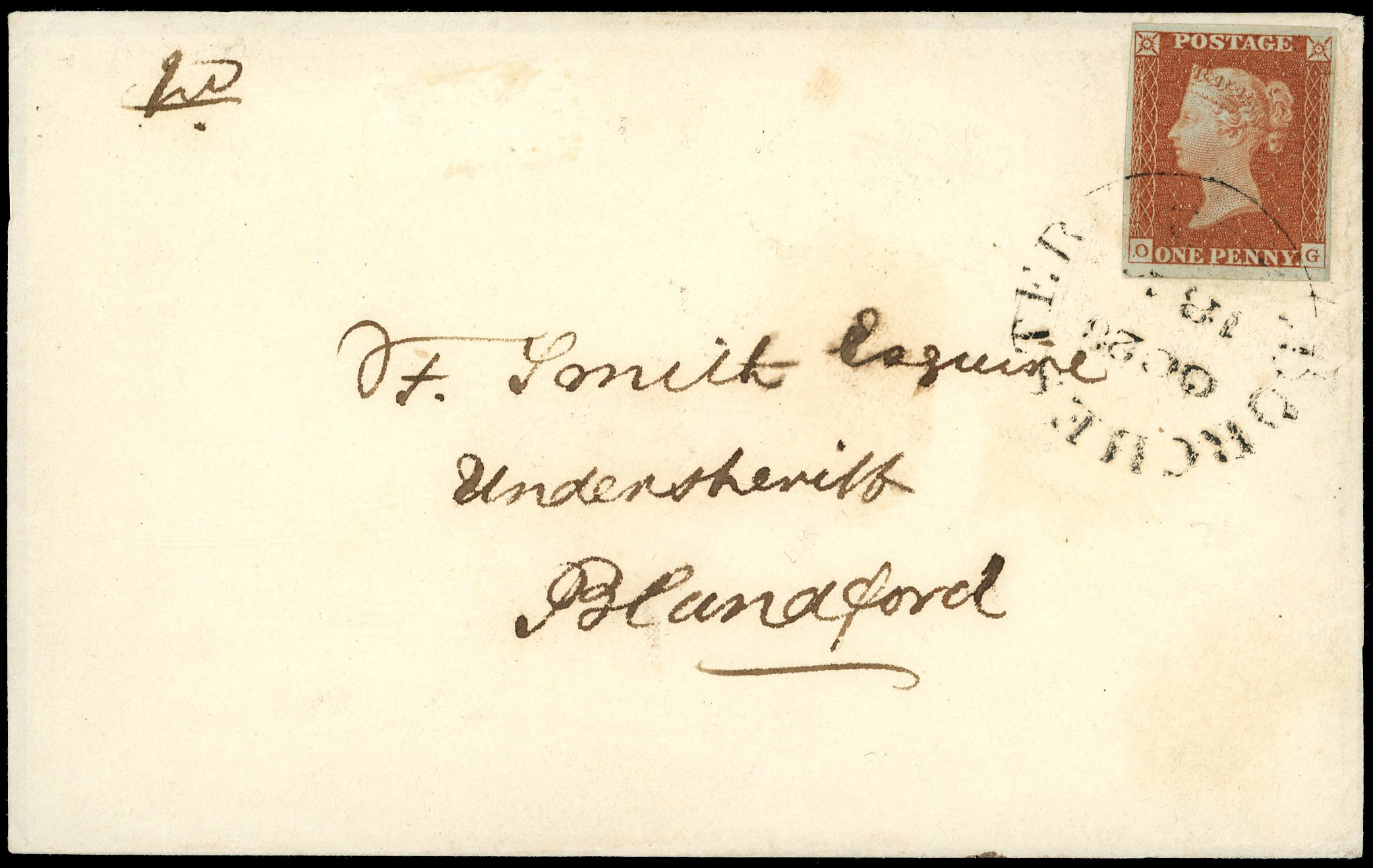1841 1d Red-brown Pl.26 (OG). Dorchester large type (28mm) ‘Wessex’ datestamp