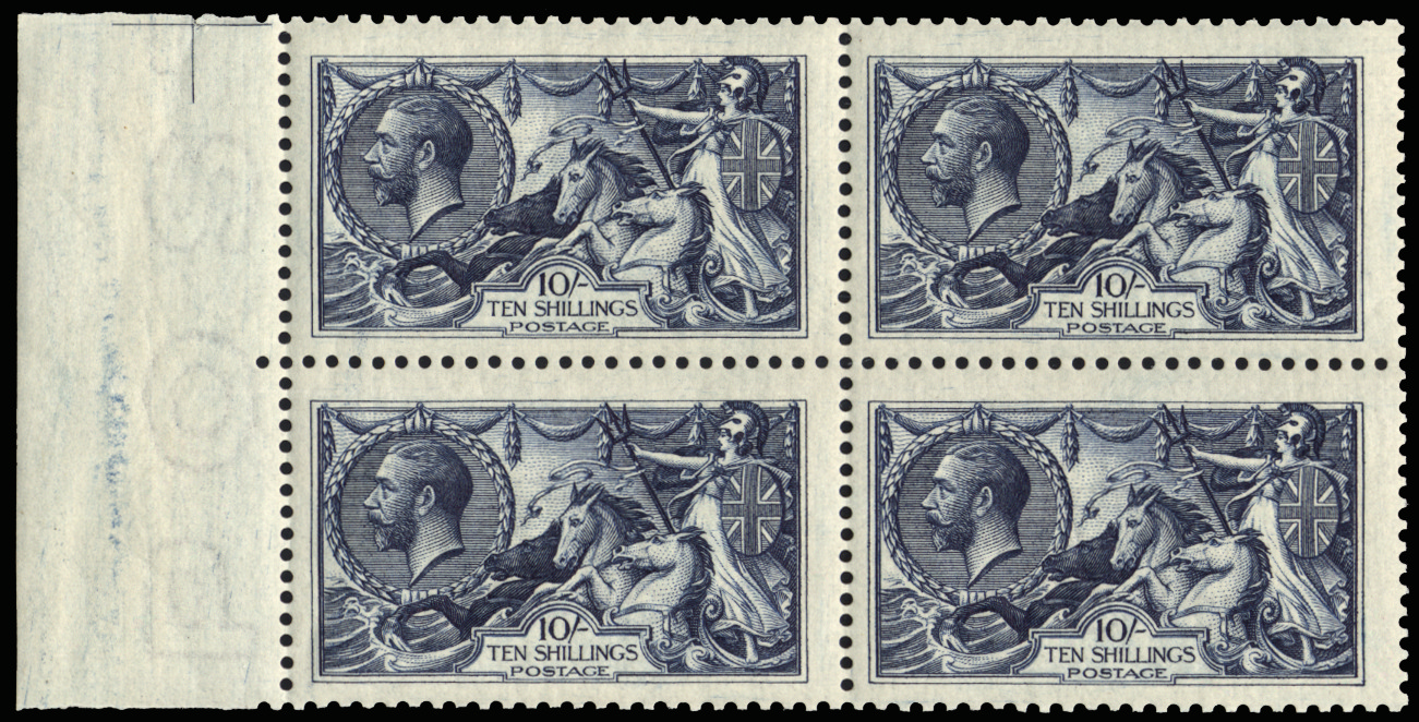 GB  SG402 1913 10s Indigo-blue. Unmounted block of four.