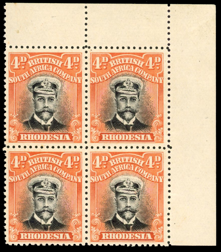 Rhodesia 4d SG 225 corner block mint