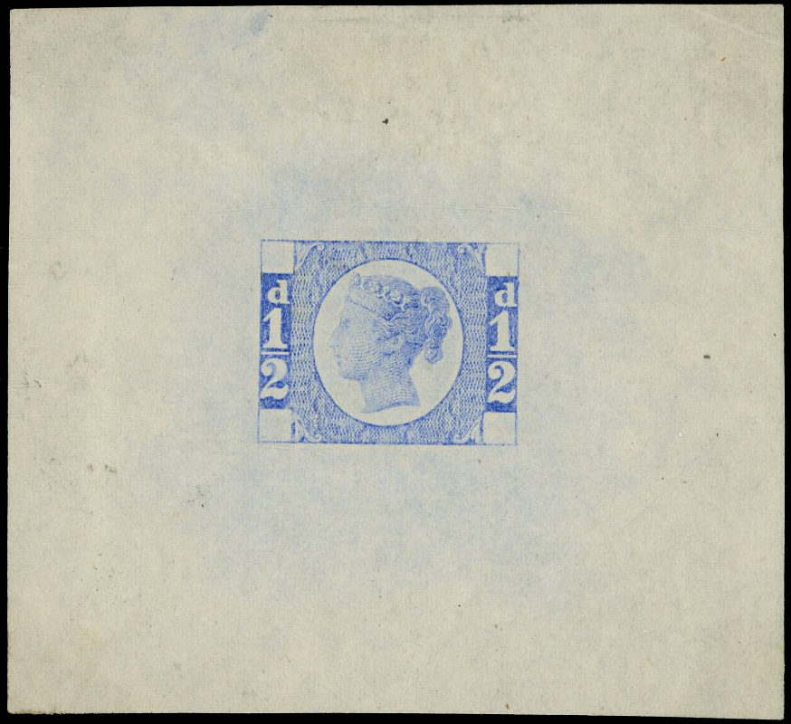 1871 ½d Ormond Hill Die Proof. Very fine example in ultramarine on thin yellowish white wove paper (54x50mm). Scarce. Sp…