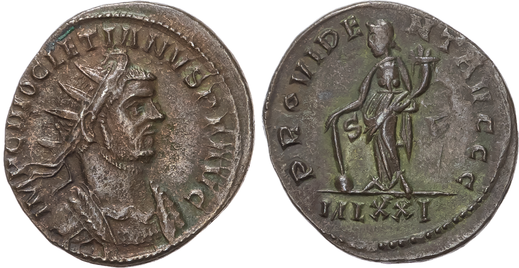Carausius, in the name of Diocletian (AD 284-305), Billon Antoninianus, London, 4.09g. 