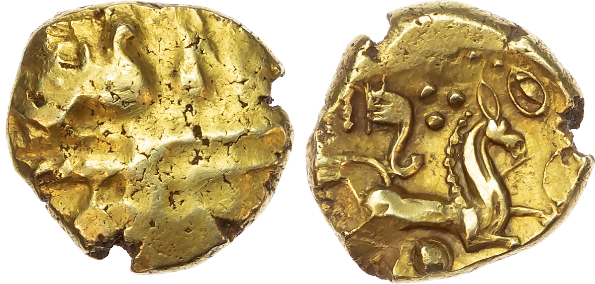 Trinovantes, Uninscribed (c. 55-45 BC) AV Stater, ‘Late Whaddon Chase’ type, 6.01g.