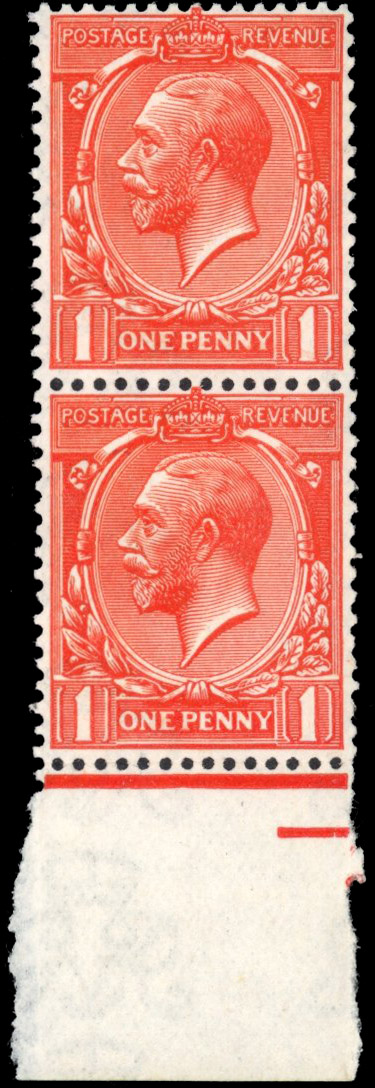 GB 1912-24 Royal Cypher 1d deep orange-vermilion, mint pair