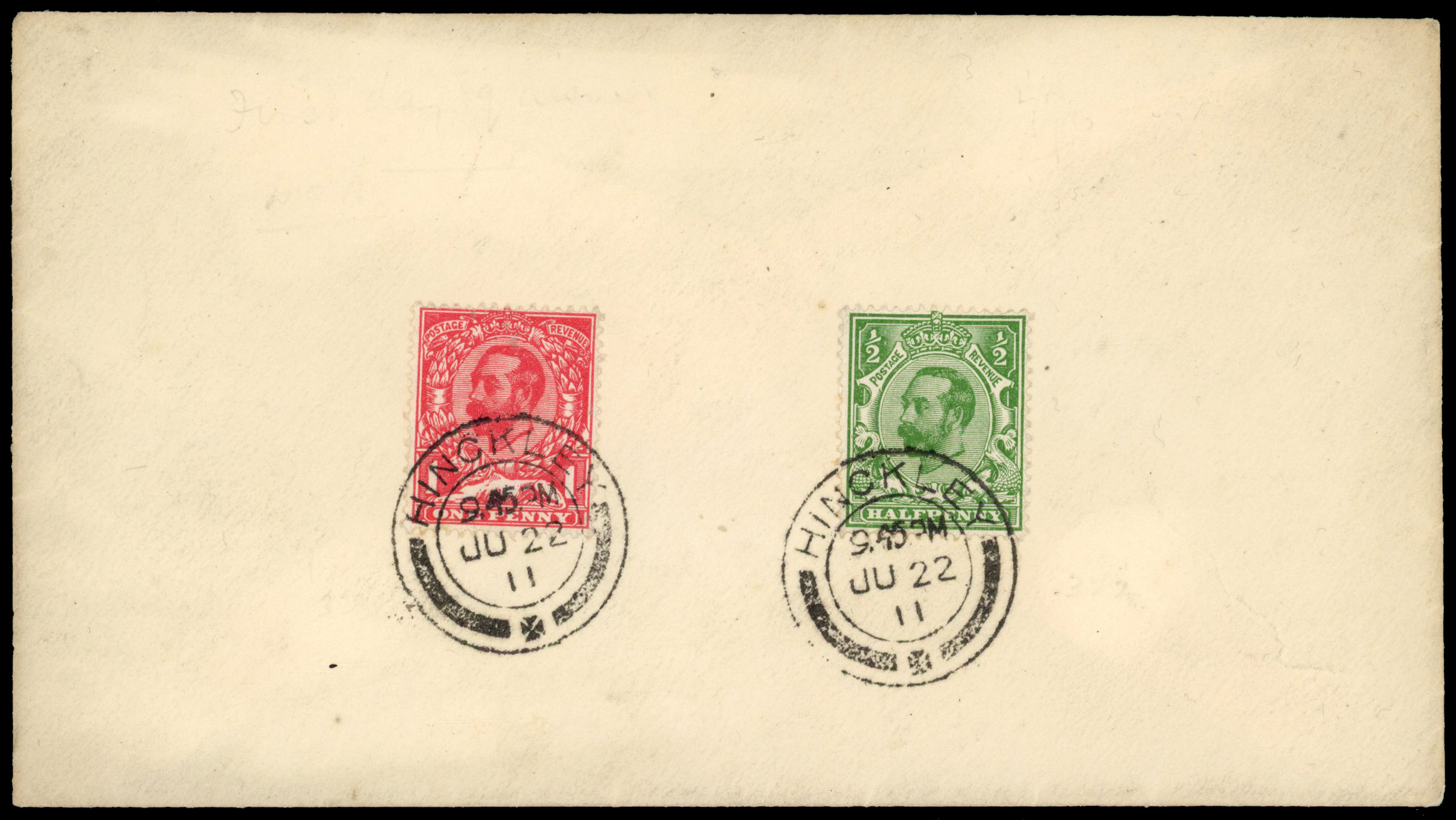 1911 ½d Green (Die A) & 1d Scarlet (Die A). A superb “High School Hinckley” envelope fdc