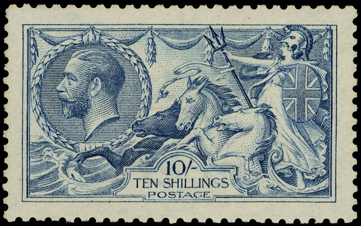 1915 10/- blue, brilliant o.g.