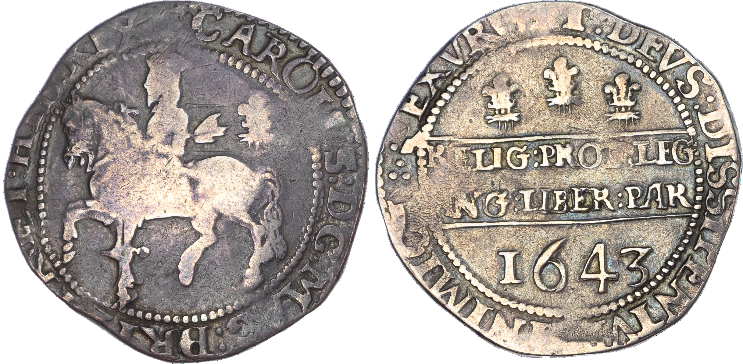 Charles I, (1625 ‑1649), AR Halfcrown, 1643, 14.71gm. Oxford mint