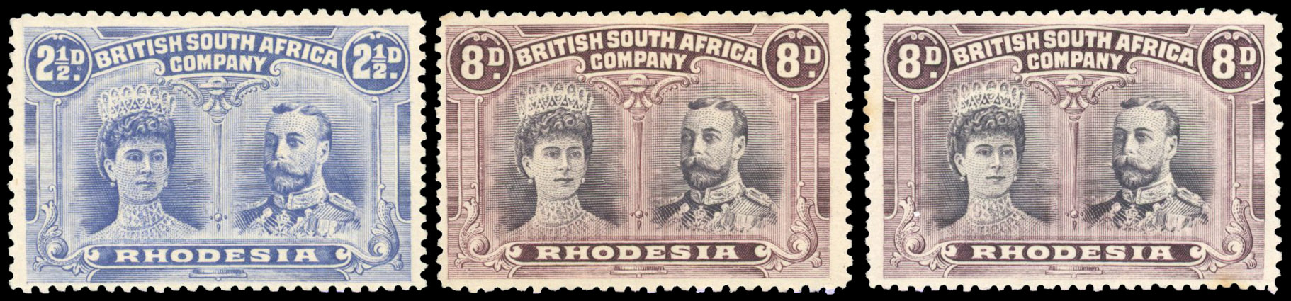 Rhodesia 1910-13 perf 13½ trio