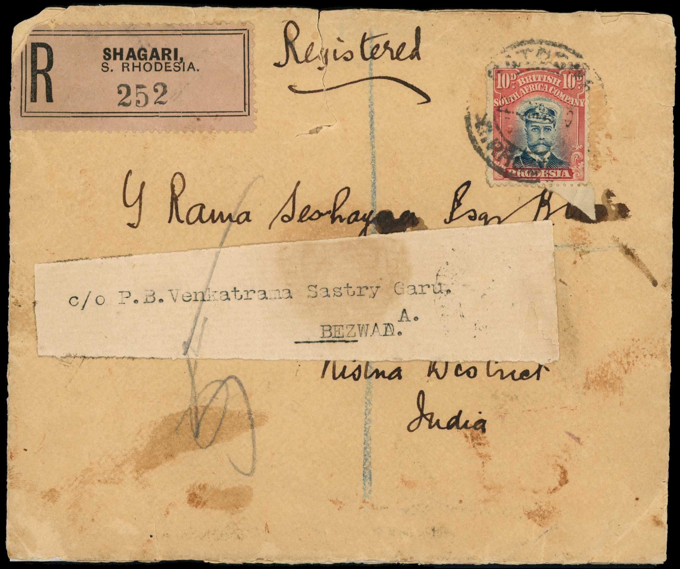 1913-9 10d Head Die II on registered cover...