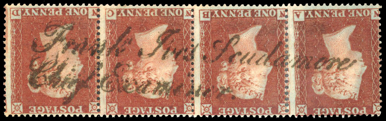 1854 1d Red-Brown Pl.194  ‘Frank Ives Scudamore/Chief Examiner’ handstamp