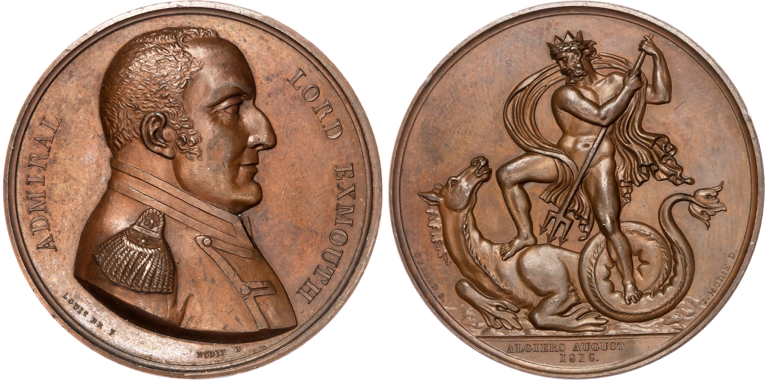 Bombardment of Algiers 1816, Admiral Lord Exmouth, AE medal (1820).