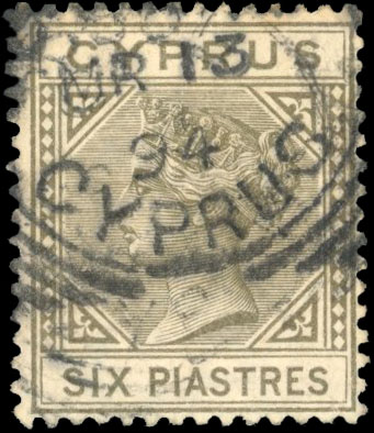Cyprus 1882-86 6pi olive-grey used, top left triangle detached variety, SG 21a