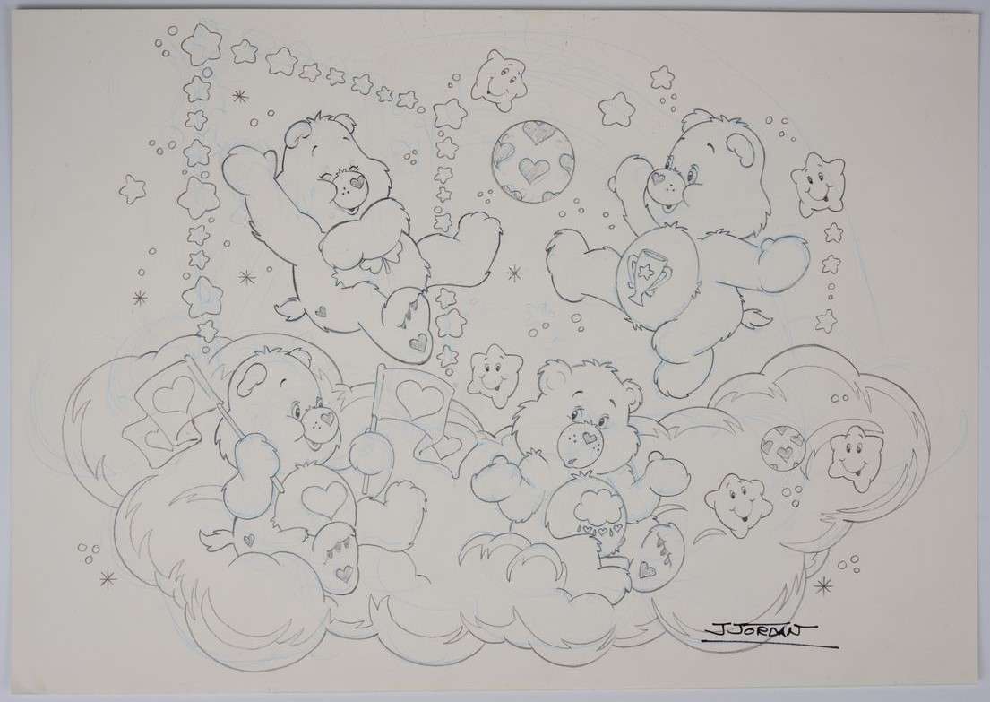Julian Jordan Original Pencil Artwork Of The Care Bears and Ms. Pac-Man Signed (1990s) Total 2