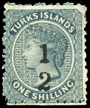 Turks Islands 1881 SG 11d ‘½’ on 1s, no bar in fraction, unused