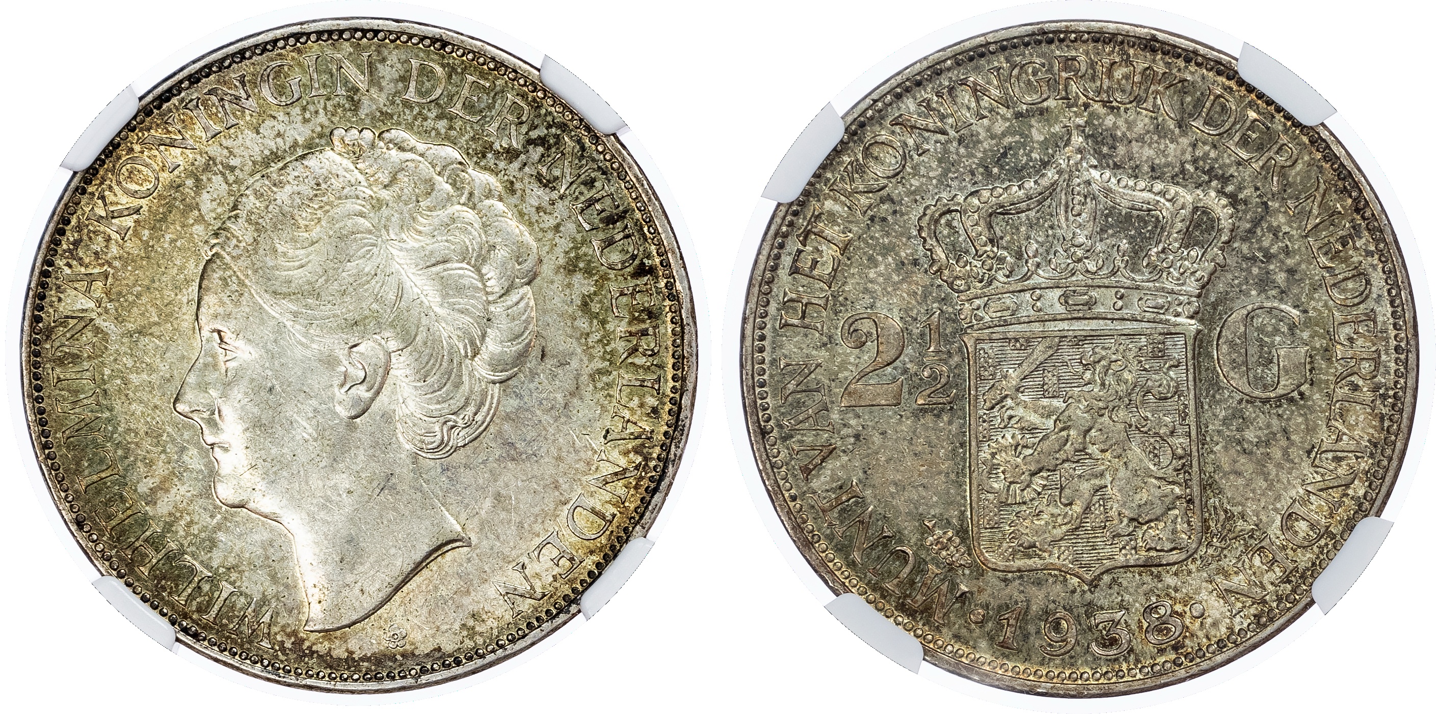 Netherlands. Wilhelmina AR 2.5 Gulden. 1938. Deep Hairlines.