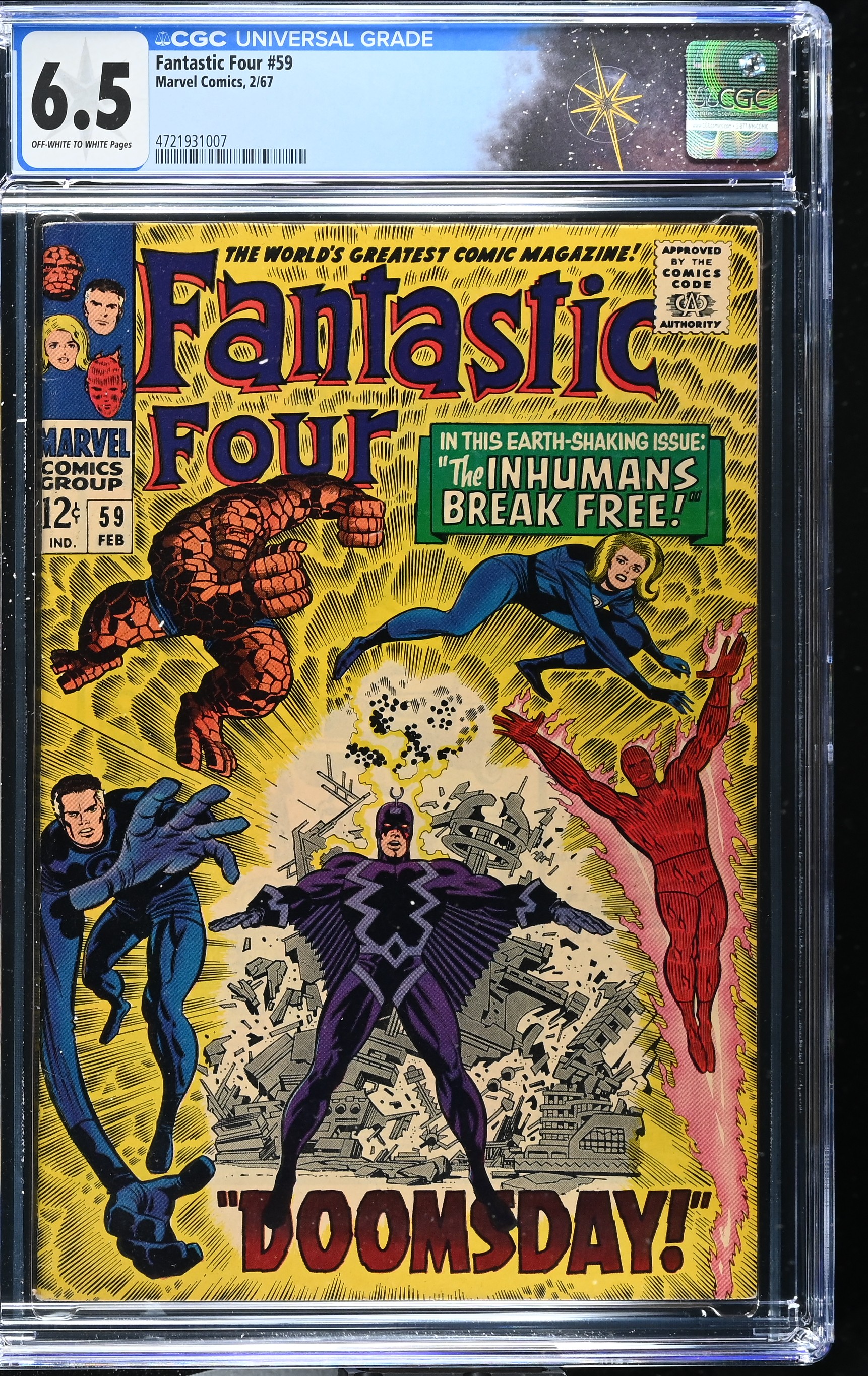 Fantastic Four #59 CGC 6.5 "Doomsday!" (Marvel Comics, 1967) Off-White to White Pages