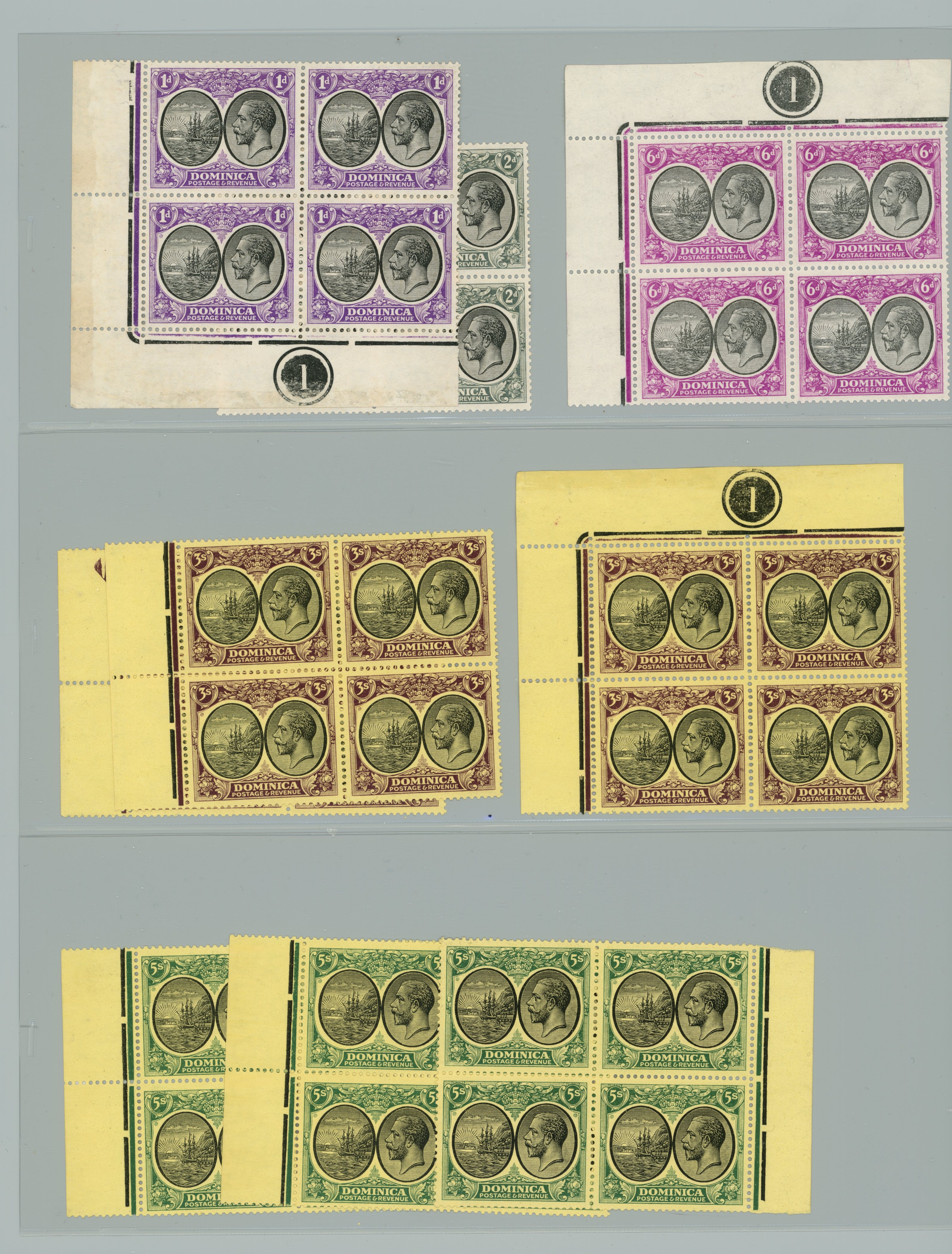 Dominica 1923- 33, blocks of 4, comprising...