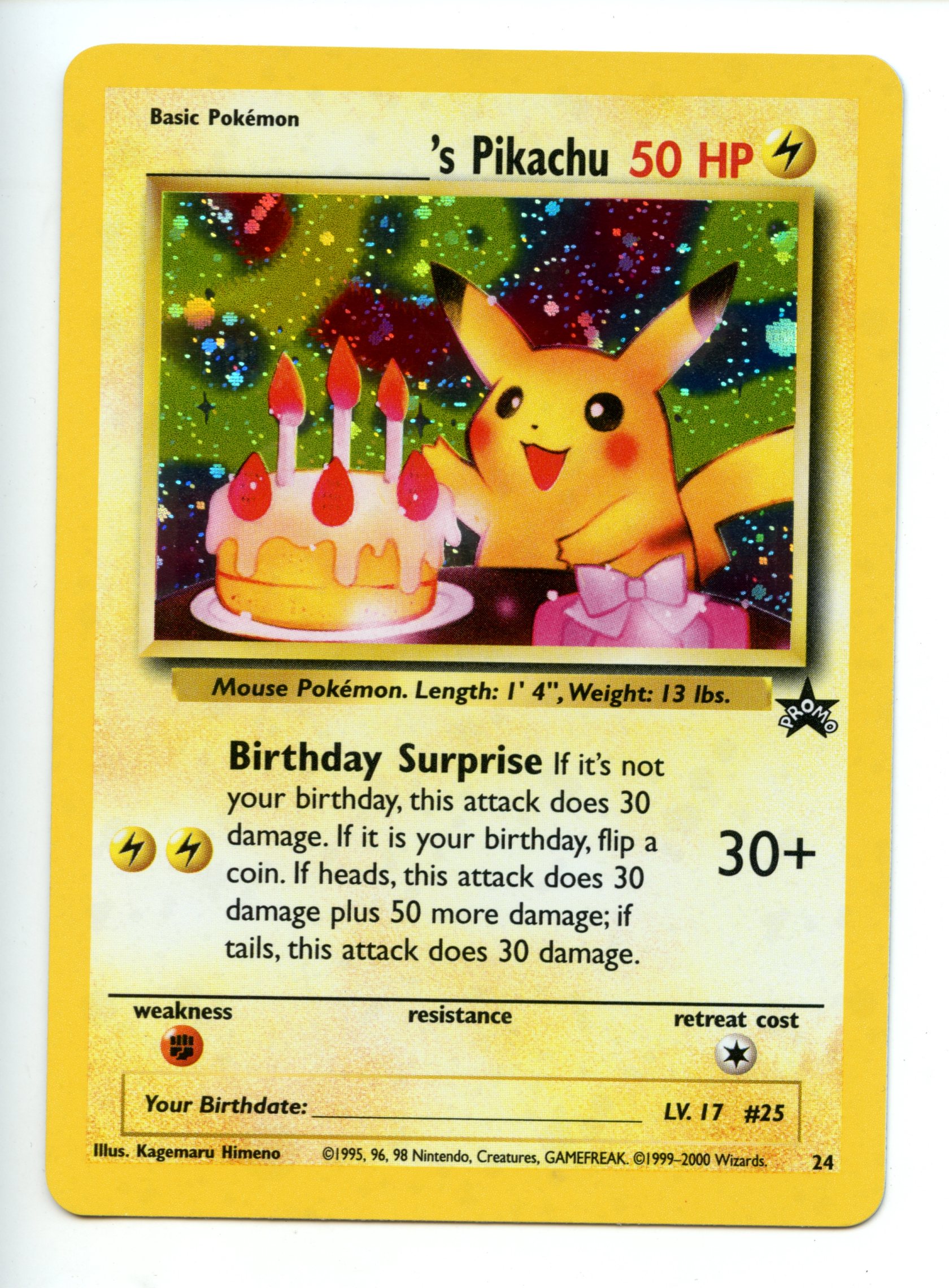 Pokemon TCG  - _____'s Pikachu (Birthday Pikachu) HOLO - Black Star Promo - Near Mint