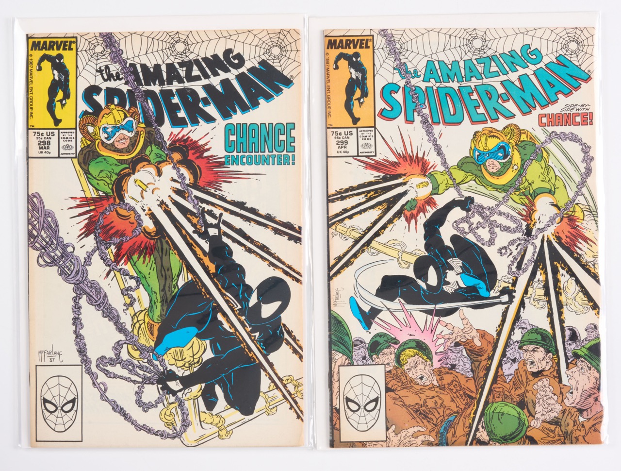 Amazing Spider-Man #298 & #299 Covers by Todd MacFarlane Direct Editions Venom Cameo (Marvel Comics, 1987)