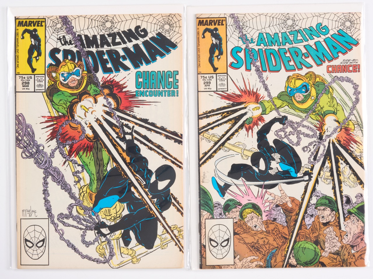 Amazing Spider-Man #298 & #299 Covers by Todd MacFarlane Direct Editions Venom Cameo (Marvel Comics, 1987) 