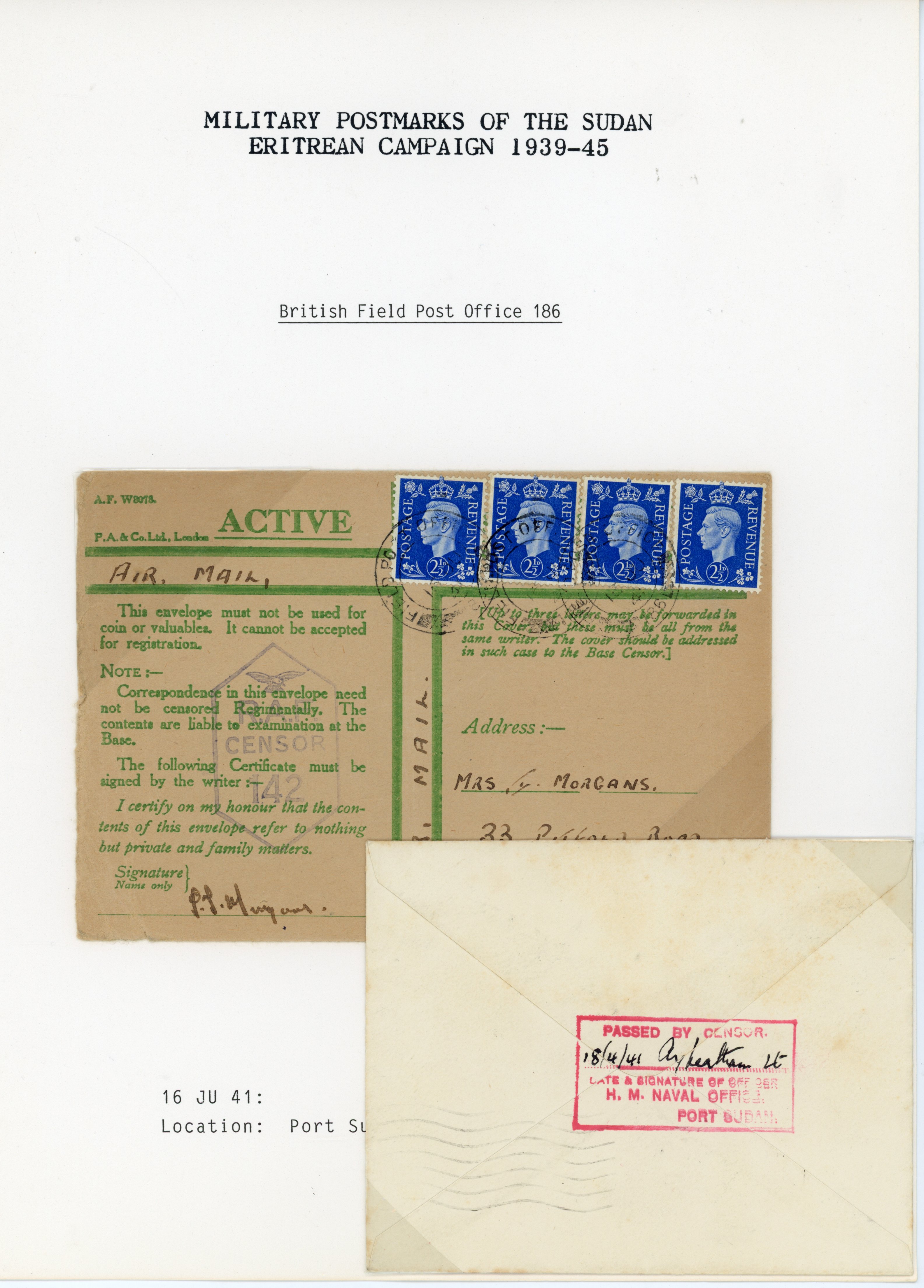 Sudan 1939-45 Eritrean campaign mail